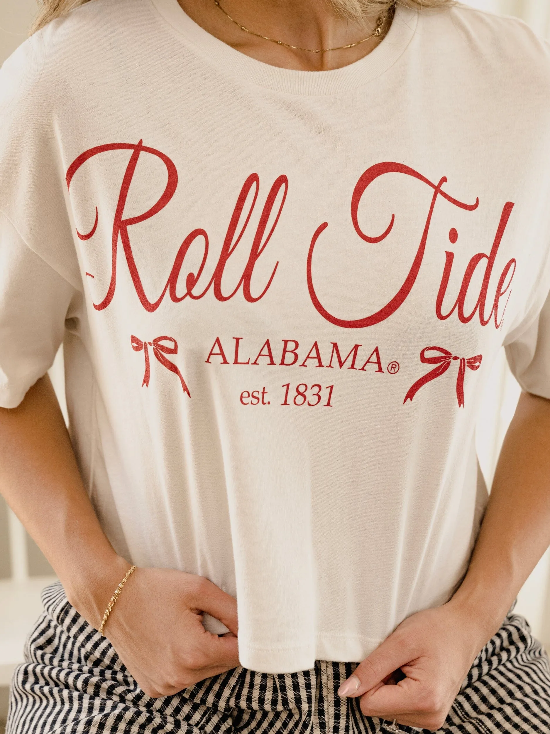 Bama Established Bows Off White Cropped Tee