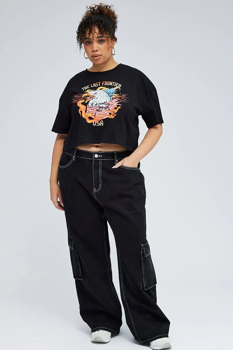 Black Crop Multi Eagle Tee Short Sleeve Jersey