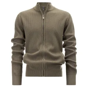 Cardigan Men's Sweater Zipper Solid Color Round Neck