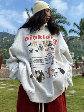 EINKLANG Vintage Cat Dog Plush Oversized Long Sleeve Hoodie