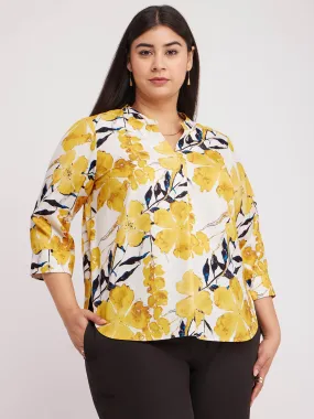 Floral Print Top - Yellow And White