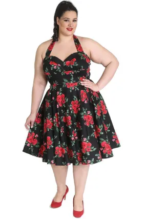 Hell Bunny Cannes 50s Dress in Classic Black and Red Floral Print