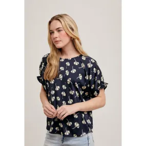 Mamie Flower Print Dolman Shirring Detail FUN2FUN Blouse